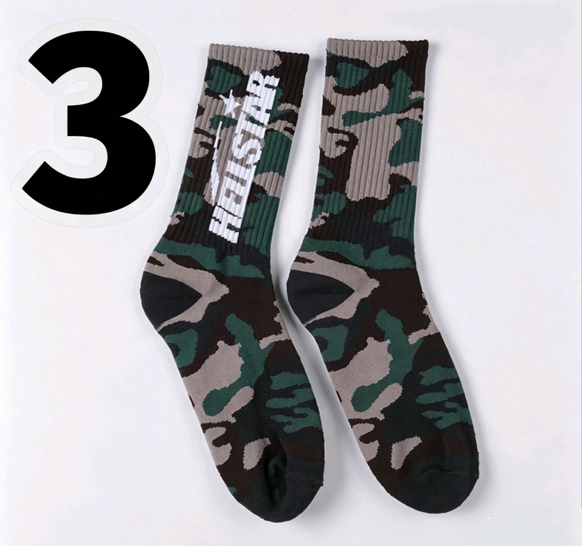 Hellstar Crew Socks, Hip Hop Streetwear Camo Spider Web Flame Star Print Socks, Unisex Mid Calf Athletic Socks For Men Women