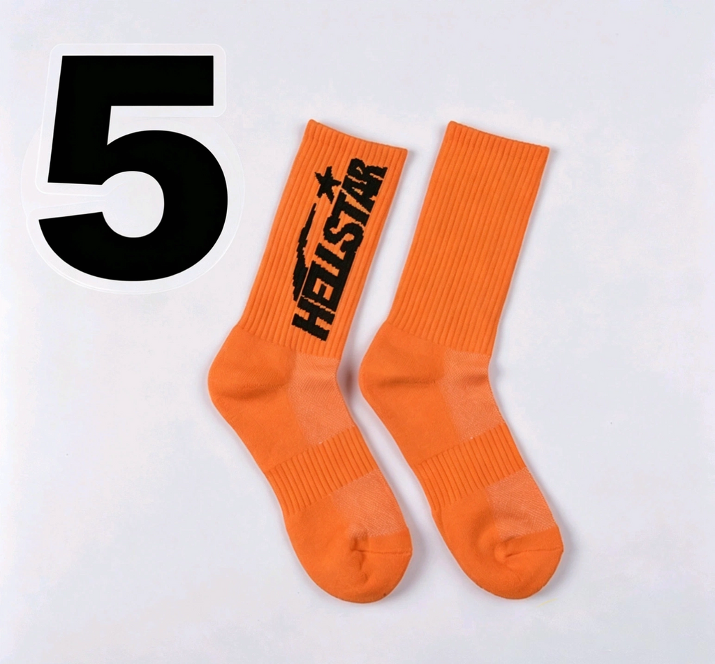 Hellstar Crew Socks, Hip Hop Streetwear Camo Spider Web Flame Star Print Socks, Unisex Mid Calf Athletic Socks For Men Women