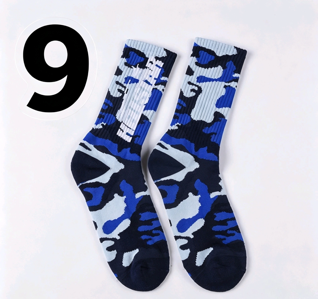 Hellstar Crew Socks, Hip Hop Streetwear Camo Spider Web Flame Star Print Socks, Unisex Mid Calf Athletic Socks For Men Women