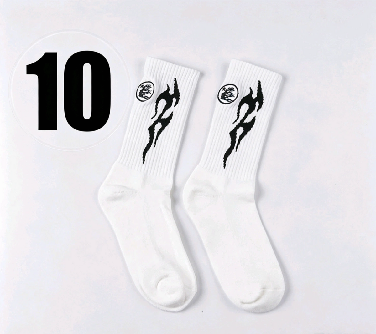 Hellstar Crew Socks, Hip Hop Streetwear Camo Spider Web Flame Star Print Socks, Unisex Mid Calf Athletic Socks For Men Women