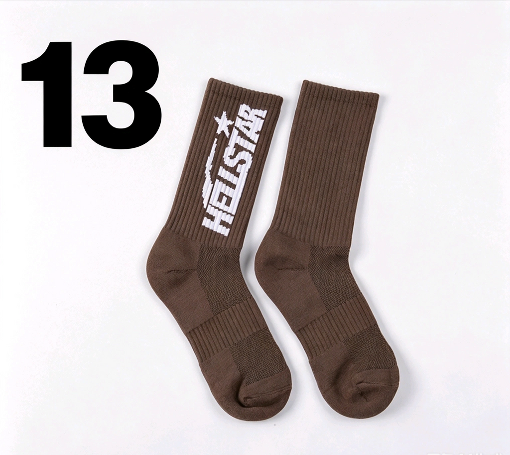 Hellstar Crew Socks, Hip Hop Streetwear Camo Spider Web Flame Star Print Socks, Unisex Mid Calf Athletic Socks For Men Women