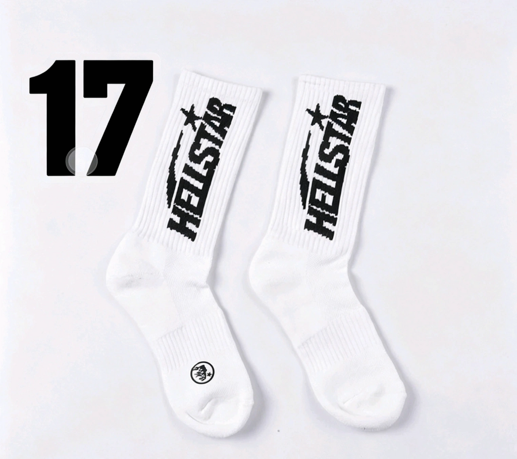 Hellstar Crew Socks, Hip Hop Streetwear Camo Spider Web Flame Star Print Socks, Unisex Mid Calf Athletic Socks For Men Women