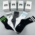 5 Pairs Men Crew Socks Striped Letter Embroidery Casual Sports Socks Unisex Fashion Mid Calf Socks Gift Box