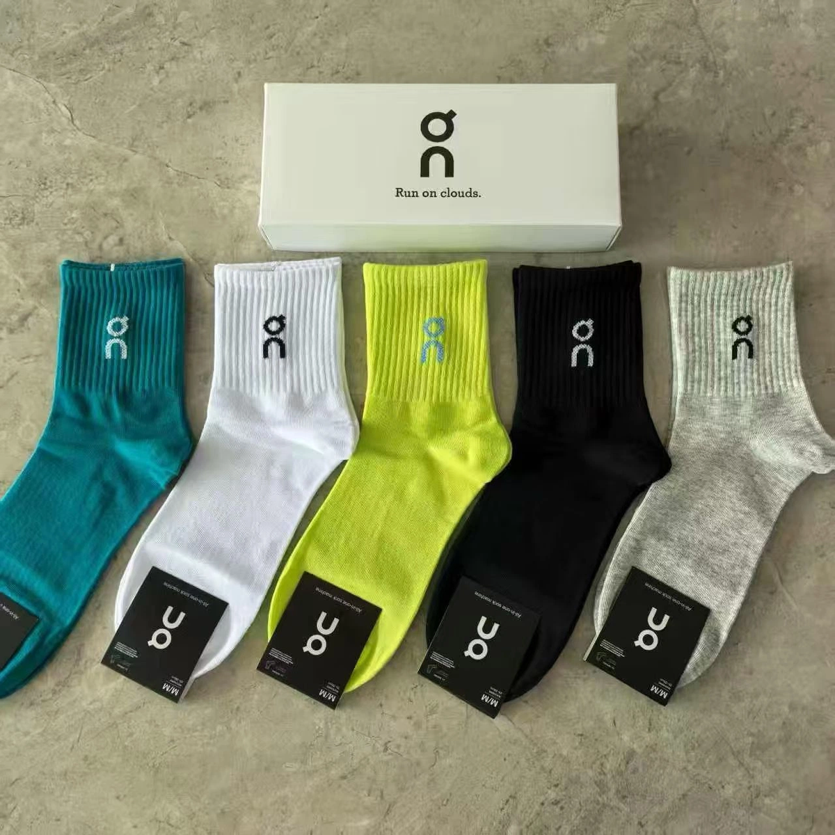 5 Pairs Men Black Label Bright Multicolor Mid Calf Crew Socks Breathable Athletic Socks Gift Box