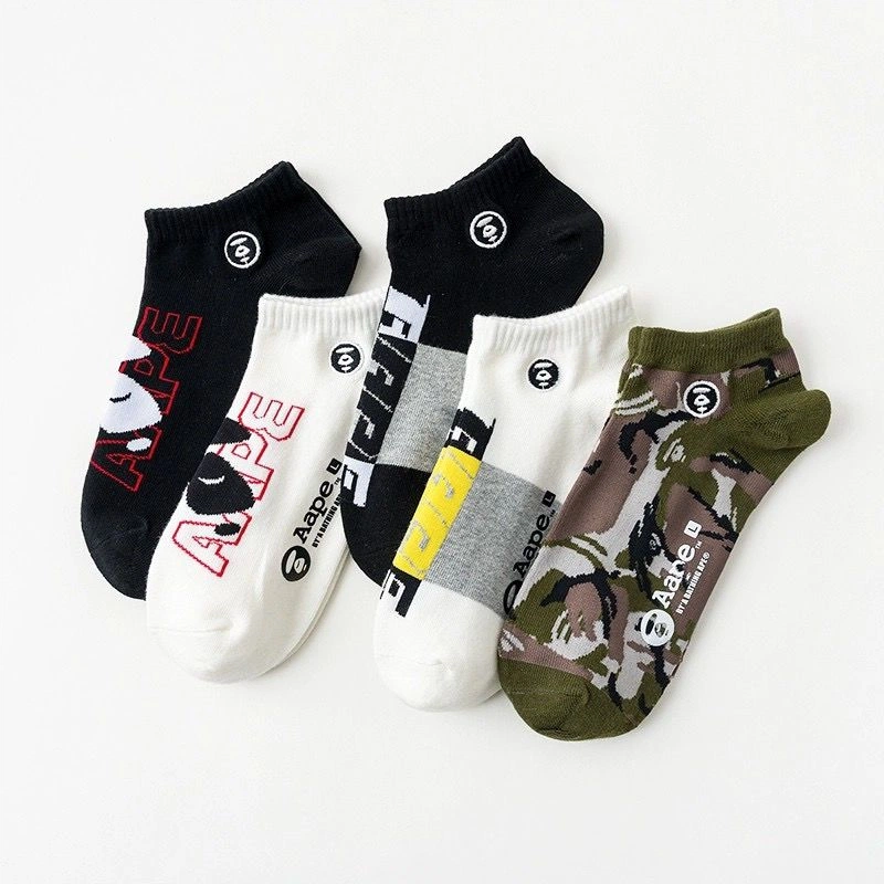 5 Pairs  Fashion Letter Camo Ankle Socks Hip Hop Low Cut Casual Socks Gift Pack