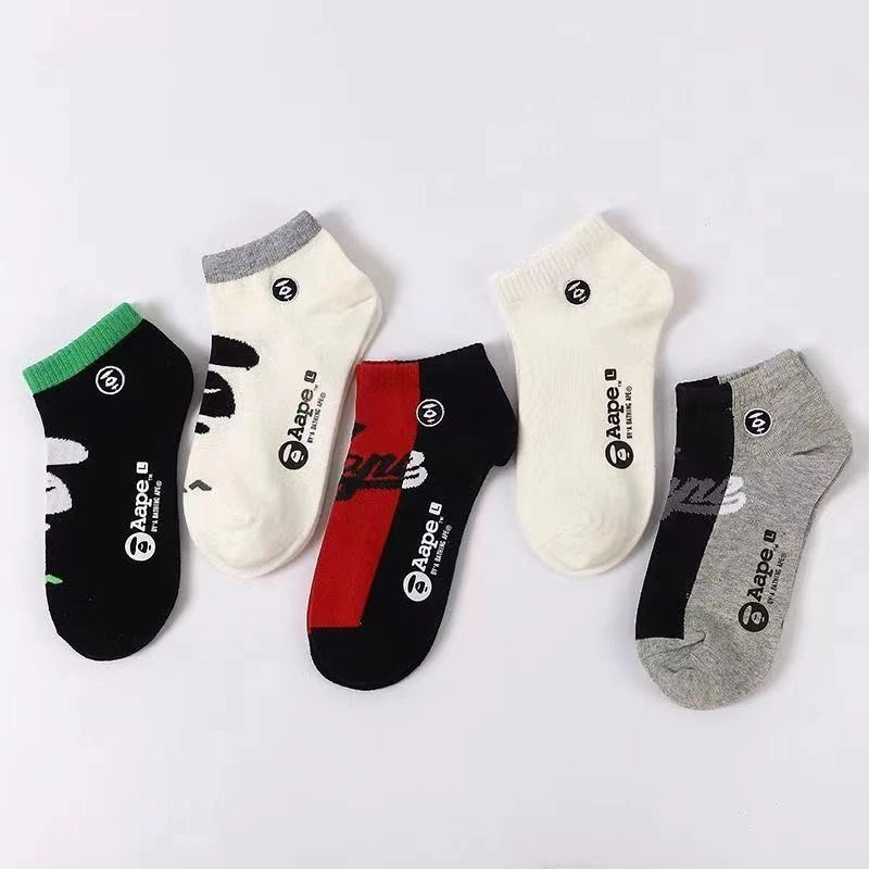 5 Pairs Street Style Color Block Ankle Socks Fashion Graphic Low Cut Socks For