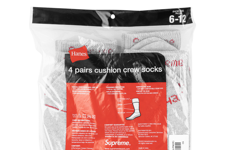 Hanes Crew Socks "(4 Pack) Heather Grey" SU488