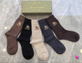 Burberry Ribbed Knit Crew Socks, 5 Pairs Luxury Gift Box, Soft Warm Dress Socks