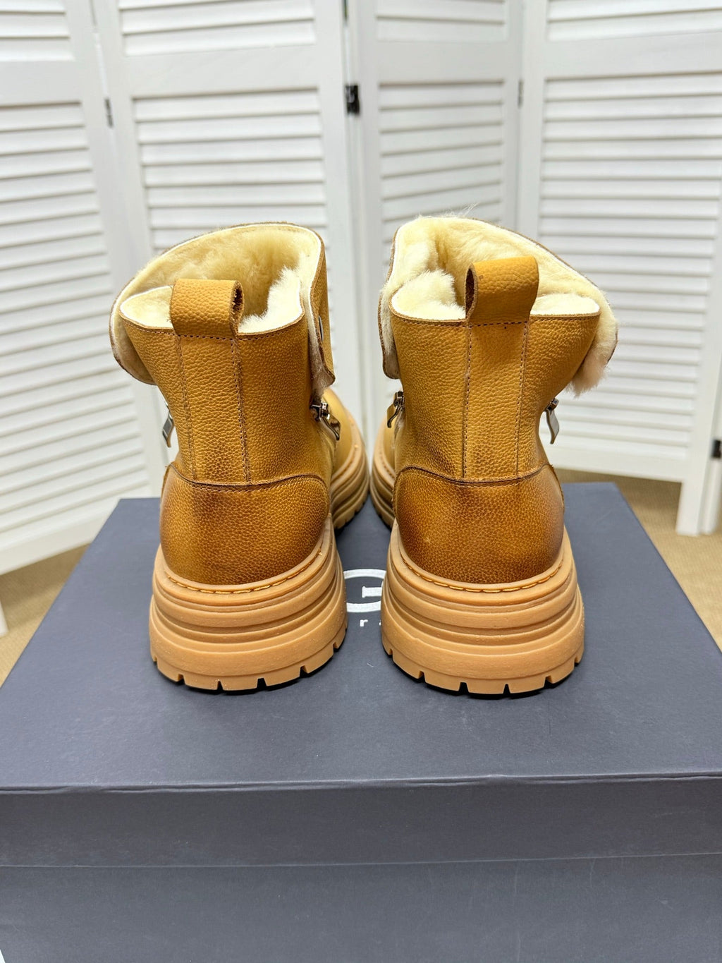 UGG Chestnut Shearling-Collar Leather Boots