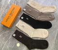 Louis Vuitton Cable Knit Crew Socks, 5 Pairs Luxury Gift Box, Soft Warm Casual Socks