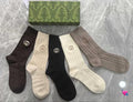 Gucci Cable Knit Crew Socks, 5 Pairs Luxury Gift Box, Soft Warm Casual Socks