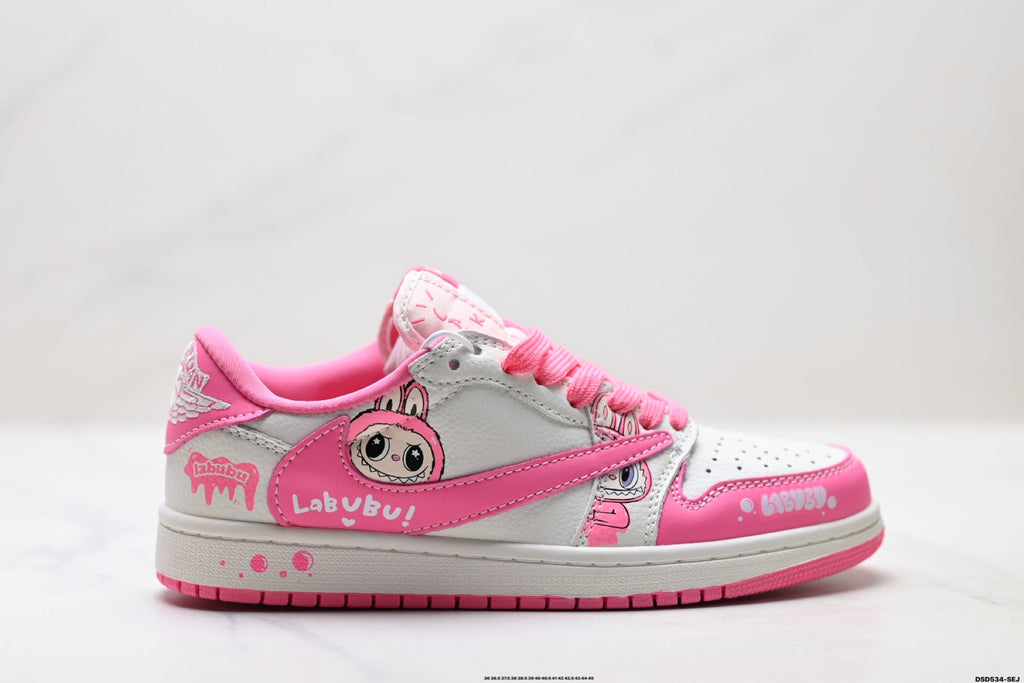 Nike Low-Top Sneakers Pink White Cartoon Unisex Collaboration Edition Style 36