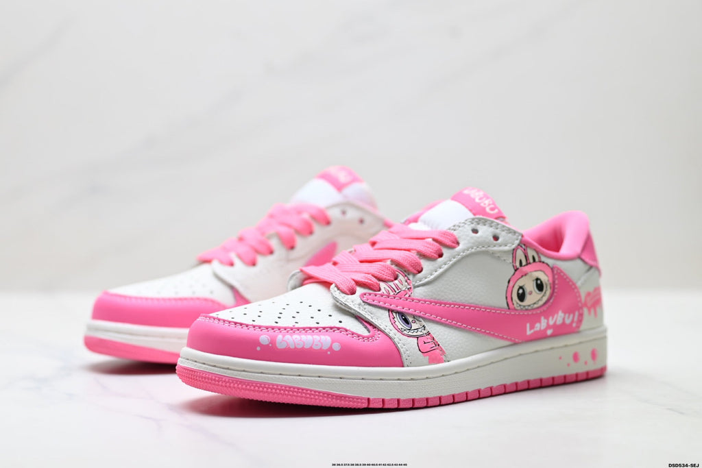 Nike Low-Top Sneakers Pink White Cartoon Unisex Collaboration Edition Style 36