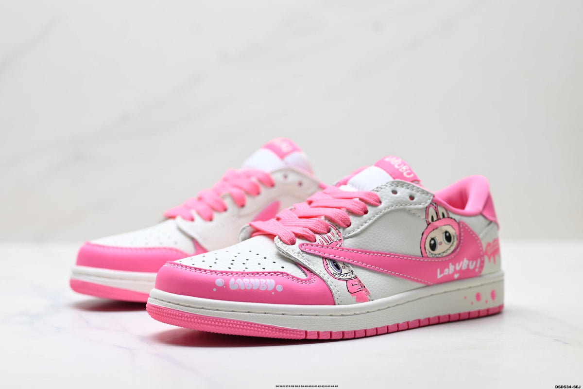 Nike Low-Top Sneakers Pink White Cartoon Unisex Collaboration Edition Style 36