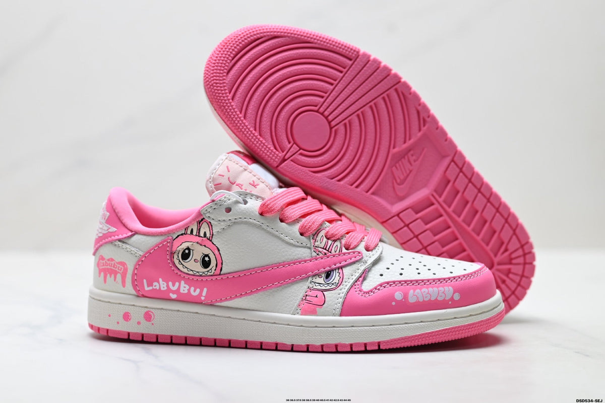 Nike Low-Top Sneakers Pink White Cartoon Unisex Collaboration Edition Style 36