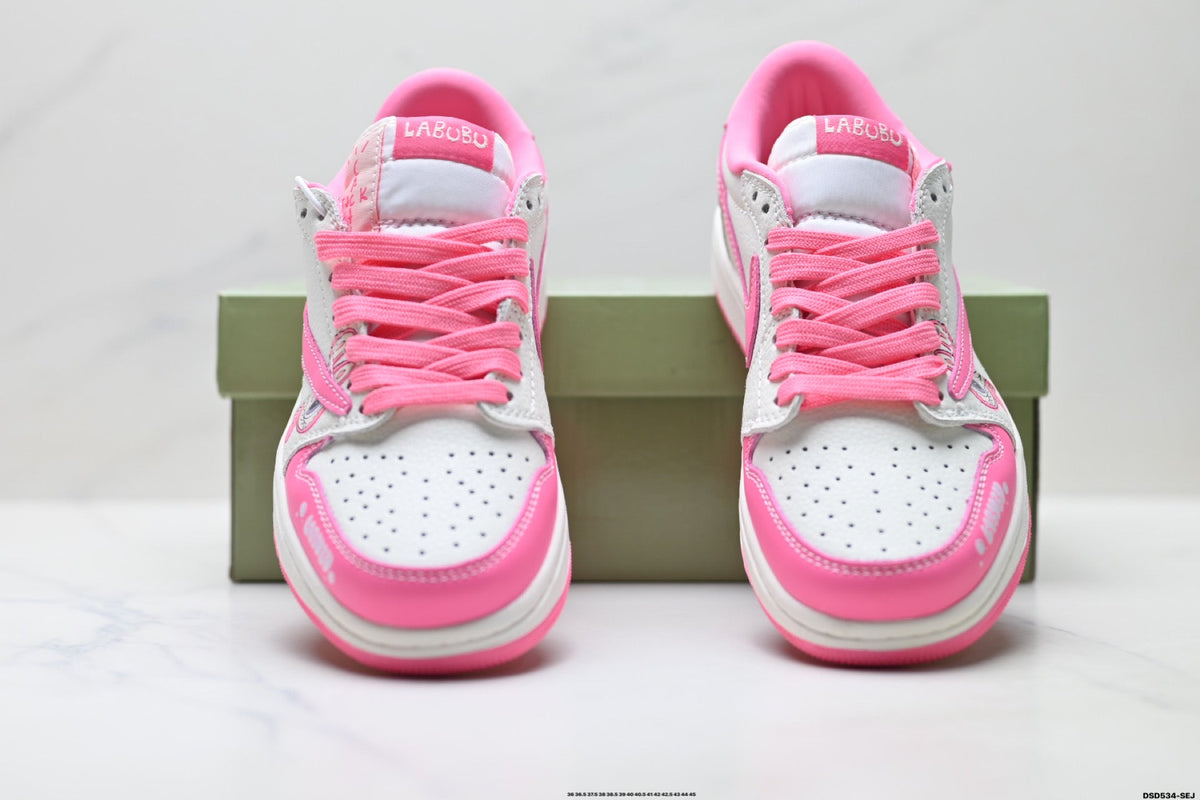 Nike Low-Top Sneakers Pink White Cartoon Unisex Collaboration Edition Style 36