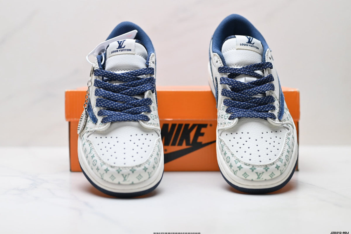 Nike Low-Top Sneakers White Navy Print Unisex Collaboration Edition Style 37