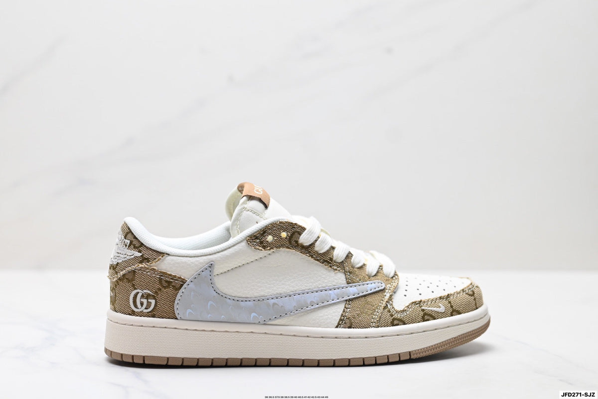 Nike Low-Top Sneakers White Tan Monogram Unisex Collaboration Edition Style 05