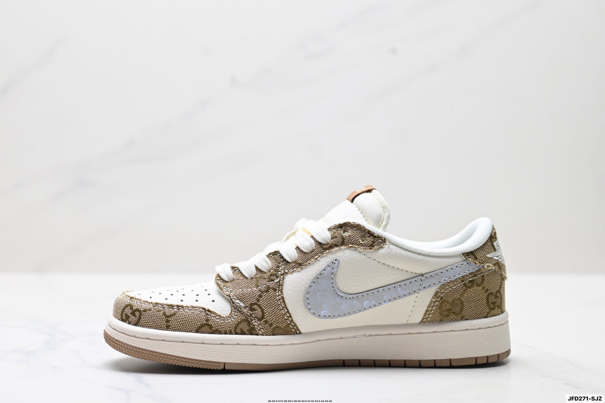Nike Low-Top Sneakers White Tan Monogram Unisex Collaboration Edition Style 05