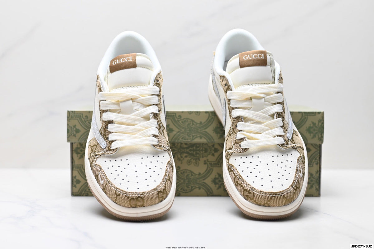 Nike Low-Top Sneakers White Tan Monogram Unisex Collaboration Edition Style 05
